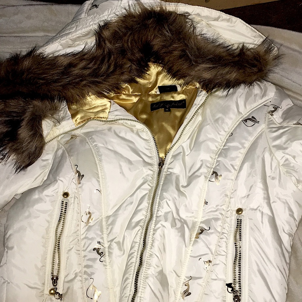 Baby Phat White Coat With Gold Cats